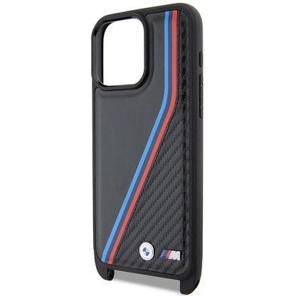 BMW M Edition Carbon Tricolor Lines &amp; Strap case for iPhone 15 Pro - black_4