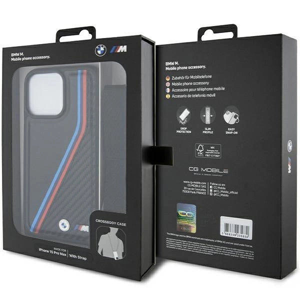 BMW M Edition Carbon Tricolor Lines &amp; Strap case for iPhone 15 Pro - black_6