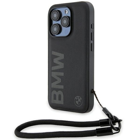 BMW Signature Leather Wordmark Cord case for iPhone 15 Pro - black_0