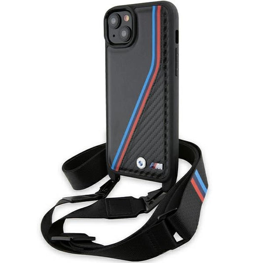 BMW M Edition Carbon Tricolor Lines &amp; Strap case for iPhone 15 Plus / 14 Plus - black_0