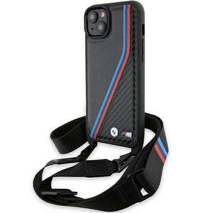 BMW M Edition Carbon Tricolor Lines &amp; Strap case for iPhone 15 / 14 / 13 - black_0