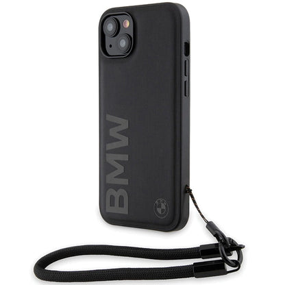 BMW Signature Leather Wordmark Cord Case for iPhone 15/14/13 - Black_0