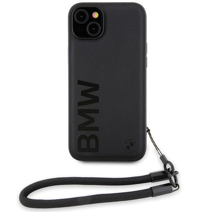 BMW Signature Leather Wordmark Cord Case for iPhone 15/14/13 - Black_1