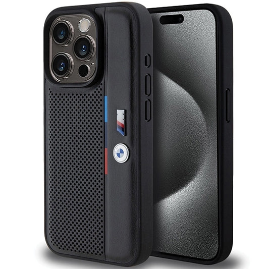 BMW Perforated Tricolor Line case for iPhone 15 Pro Max - black_0