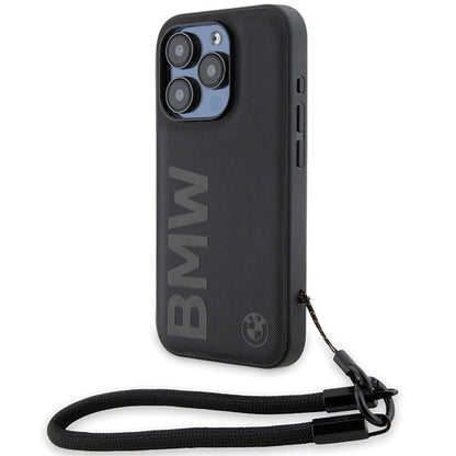 BMW Signature Leather Wordmark Cord case for iPhone 15 Pro Max - black_0