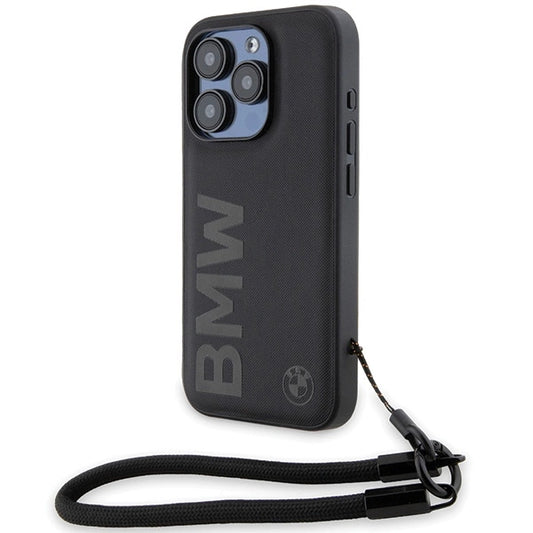 BMW Signature Leather Wordmark Cord case for iPhone 15 Pro Max - black_0