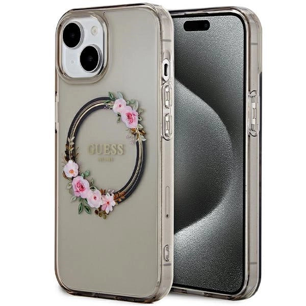 Guess IML Flowers Wreath MagSafe case for iPhone 15 / 14 / 13 - black_0
