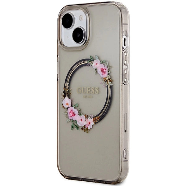 Guess IML Flowers Wreath MagSafe case for iPhone 15 / 14 / 13 - black_1