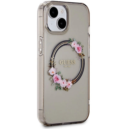 Guess IML Flowers Wreath MagSafe case for iPhone 15 / 14 / 13 - black_3