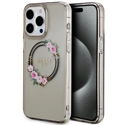 Guess IML Flowers Wreath MagSafe case for iPhone 15 Pro Max - black_0