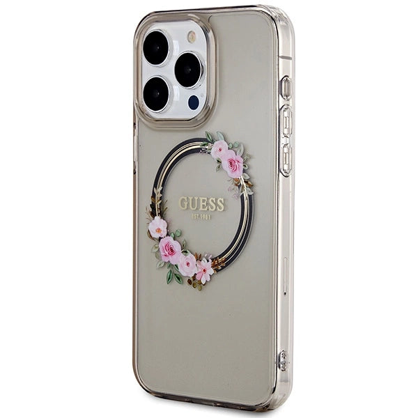 Guess IML Flowers Wreath MagSafe case for iPhone 15 Pro Max - black_1