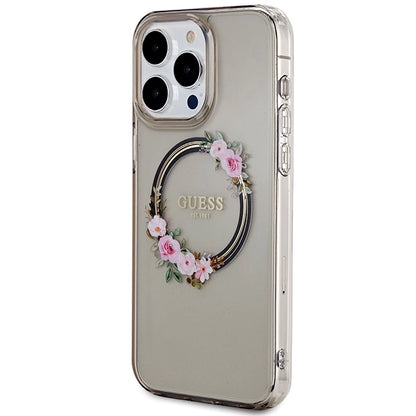Guess IML Flowers Wreath MagSafe case for iPhone 15 Pro Max - black_1