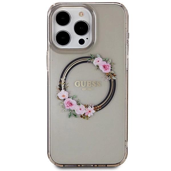Guess IML Flowers Wreath MagSafe case for iPhone 15 Pro Max - black_2