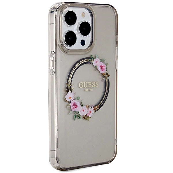 Guess IML Flowers Wreath MagSafe case for iPhone 15 Pro Max - black_3