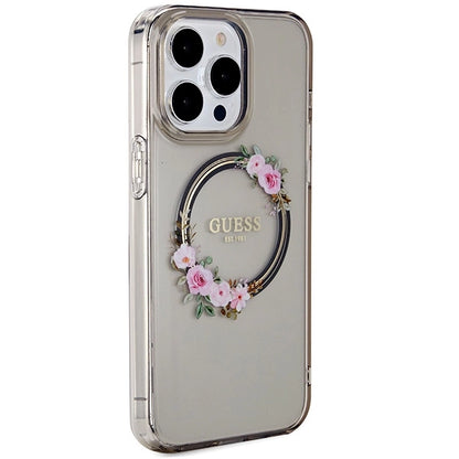 Guess IML Flowers Wreath MagSafe case for iPhone 15 Pro Max - black_3
