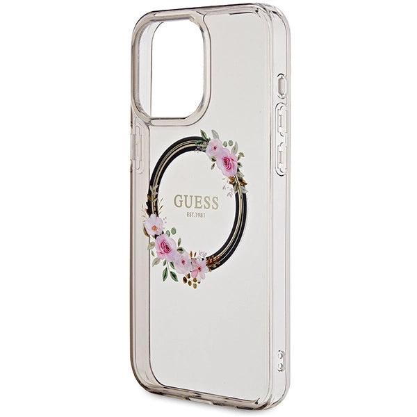Guess IML Flowers Wreath MagSafe case for iPhone 15 Pro Max - black_5