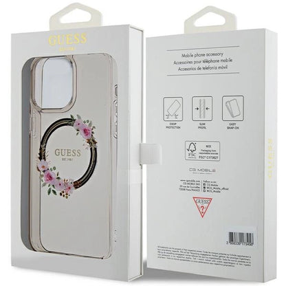 Guess IML Flowers Wreath MagSafe case for iPhone 15 Pro Max - black_7