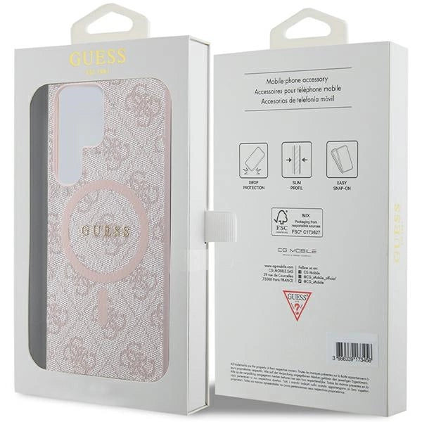 Guess 4G Collection Leather Metal Logo MagSafe Case for Samsung Galaxy S24 Ultra - Pink_7