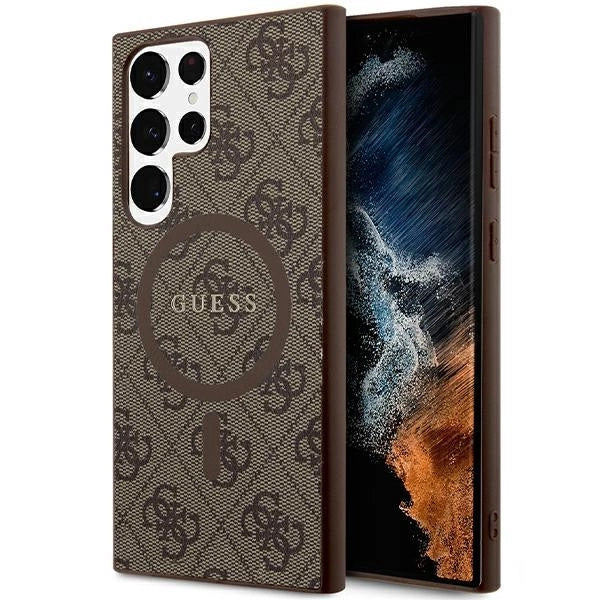 Guess 4G Collection Leather Metal Logo MagSafe Case for Samsung Galaxy S24 Ultra - Brown_0