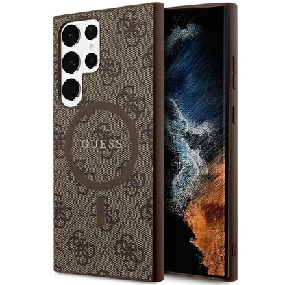 Guess 4G Collection Leather Metal Logo MagSafe Case for Samsung Galaxy S24 Ultra - Brown_0