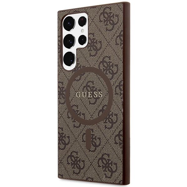 Guess 4G Collection Leather Metal Logo MagSafe Case for Samsung Galaxy S24 Ultra - Brown_1