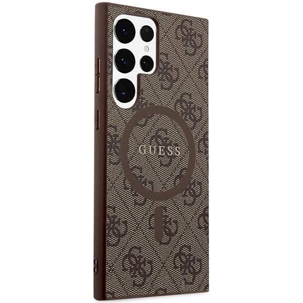 Guess 4G Collection Leather Metal Logo MagSafe Case for Samsung Galaxy S24 Ultra - Brown_3