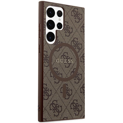 Guess 4G Collection Leather Metal Logo MagSafe Case for Samsung Galaxy S24 Ultra - Brown_3