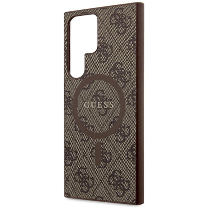 Guess 4G Collection Leather Metal Logo MagSafe Case for Samsung Galaxy S24 Ultra - Brown_5