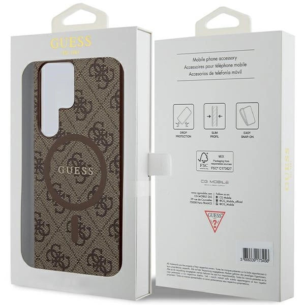 Guess 4G Collection Leather Metal Logo MagSafe Case for Samsung Galaxy S24 Ultra - Brown_7