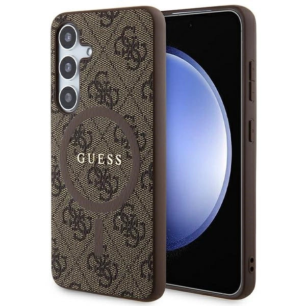 Guess 4G Collection Leather Metal Logo MagSafe Case for Samsung Galaxy S24 - Brown_0