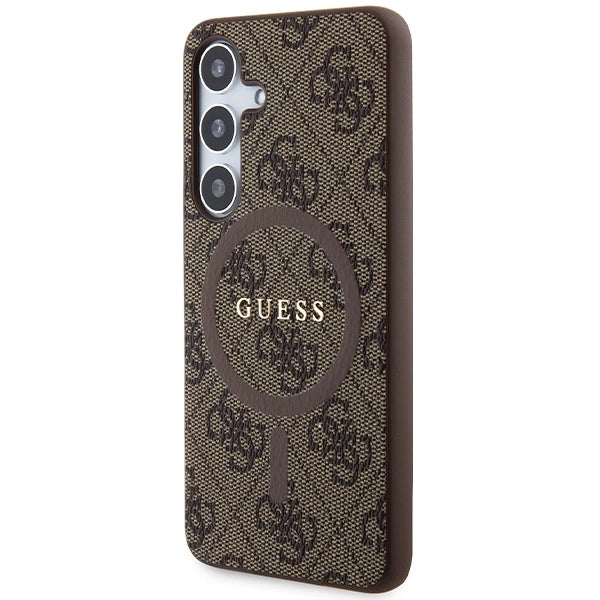 Guess 4G Collection Leather Metal Logo MagSafe Case for Samsung Galaxy S24 - Brown_1