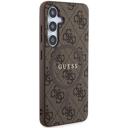 Guess 4G Collection Leather Metal Logo MagSafe Case for Samsung Galaxy S24 - Brown_3