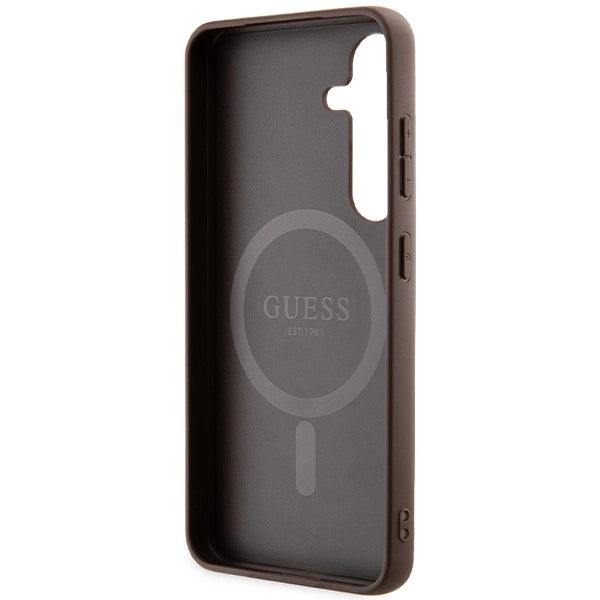 Guess 4G Collection Leather Metal Logo MagSafe Case for Samsung Galaxy S24 - Brown_6