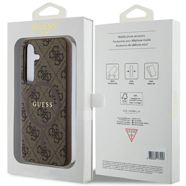 Guess 4G Collection Leather Metal Logo MagSafe Case for Samsung Galaxy S24 - Brown_7