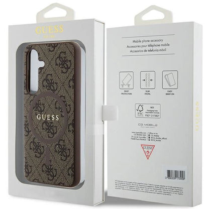 Guess 4G Collection Leather Metal Logo MagSafe Case for Samsung Galaxy S24 - Brown_7