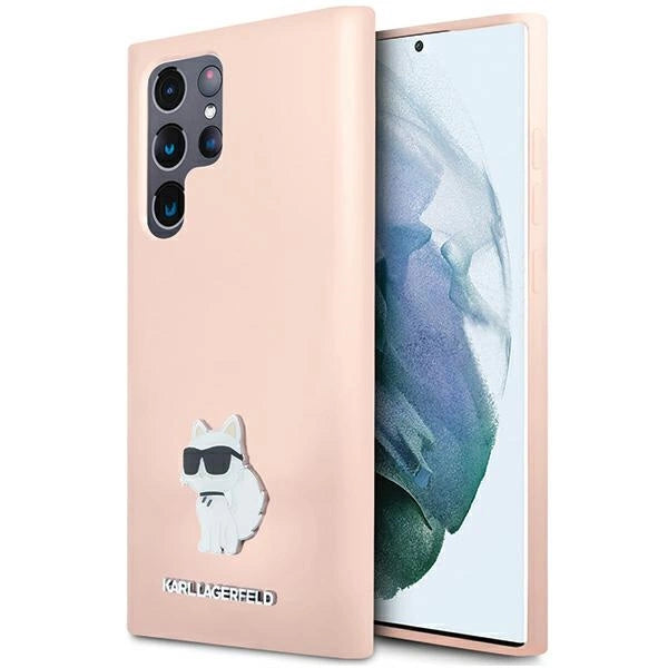 Karl Lagerfeld Silicone Choupette Metal Pin case for Samsung Galaxy S23 Ultra - pink_0