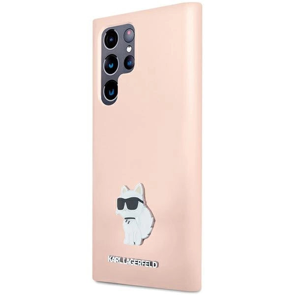 Karl Lagerfeld Silicone Choupette Metal Pin case for Samsung Galaxy S23 Ultra - pink_1