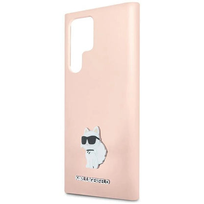 Karl Lagerfeld Silicone Choupette Metal Pin case for Samsung Galaxy S23 Ultra - pink_5