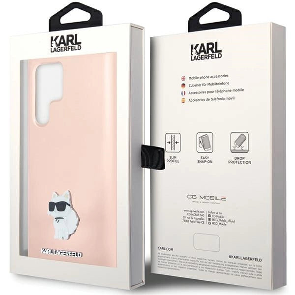 Karl Lagerfeld Silicone Choupette Metal Pin case for Samsung Galaxy S23 Ultra - pink_7