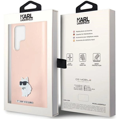 Karl Lagerfeld Silicone Choupette Metal Pin case for Samsung Galaxy S23 Ultra - pink_7