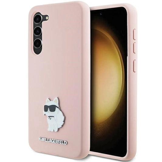 Karl Lagerfeld Silicone Choupette Metal Pin case for Samsung Galaxy S23+ - pink_0