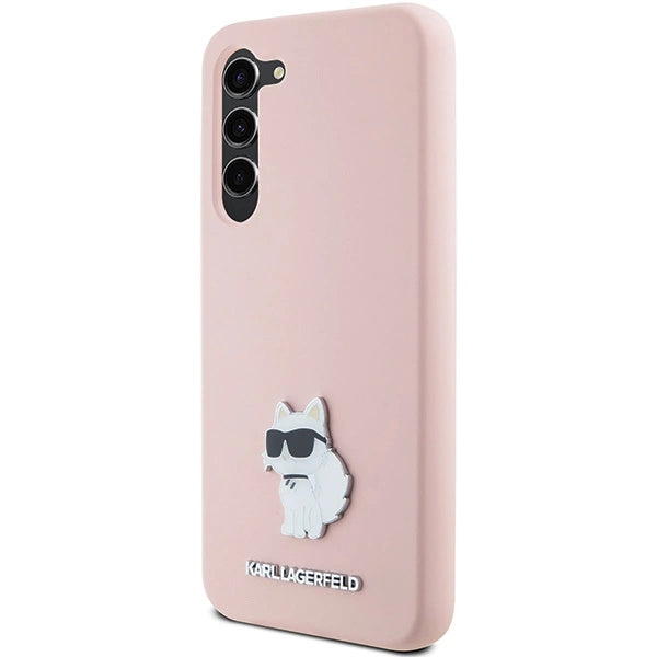 Karl Lagerfeld Silicone Choupette Metal Pin case for Samsung Galaxy S23+ - pink_1