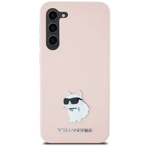 Karl Lagerfeld Silicone Choupette Metal Pin case for Samsung Galaxy S23+ - pink_2