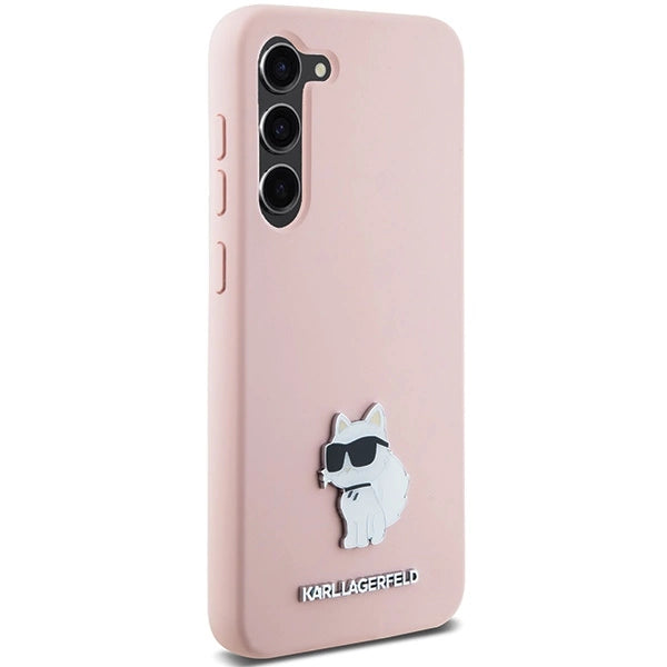 Karl Lagerfeld Silicone Choupette Metal Pin case for Samsung Galaxy S23+ - pink_3