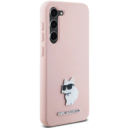 Karl Lagerfeld Silicone Choupette Metal Pin case for Samsung Galaxy S23+ - pink_3
