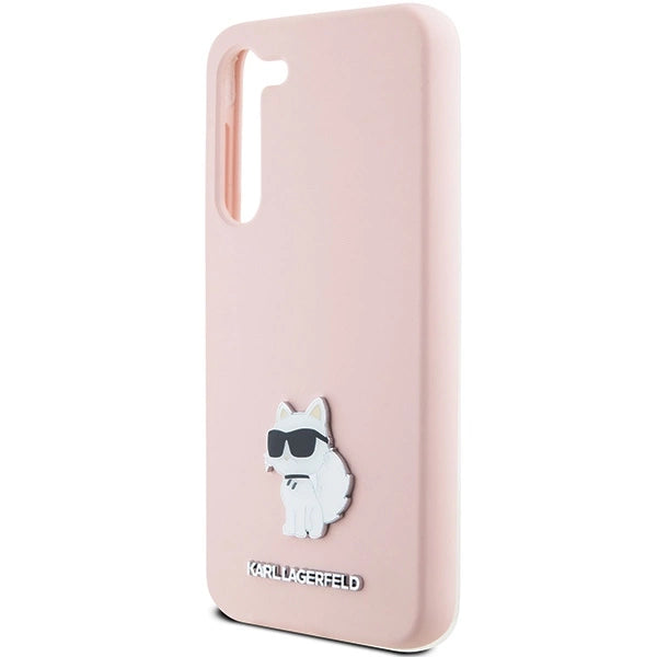 Karl Lagerfeld Silicone Choupette Metal Pin case for Samsung Galaxy S23+ - pink_5