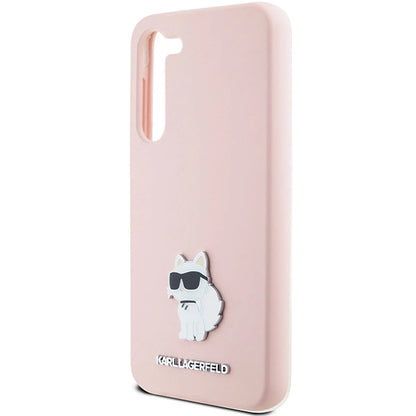 Karl Lagerfeld Silicone Choupette Metal Pin case for Samsung Galaxy S23+ - pink_5