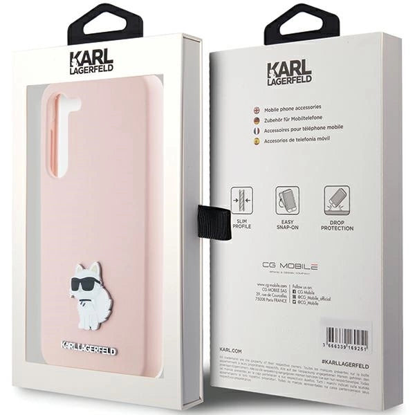 Karl Lagerfeld Silicone Choupette Metal Pin case for Samsung Galaxy S23+ - pink_7