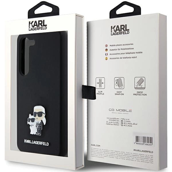 Karl Lagerfeld Silicone Karl&amp;Choupette Metal Pin case for Samsung Galaxy S23 - black_7