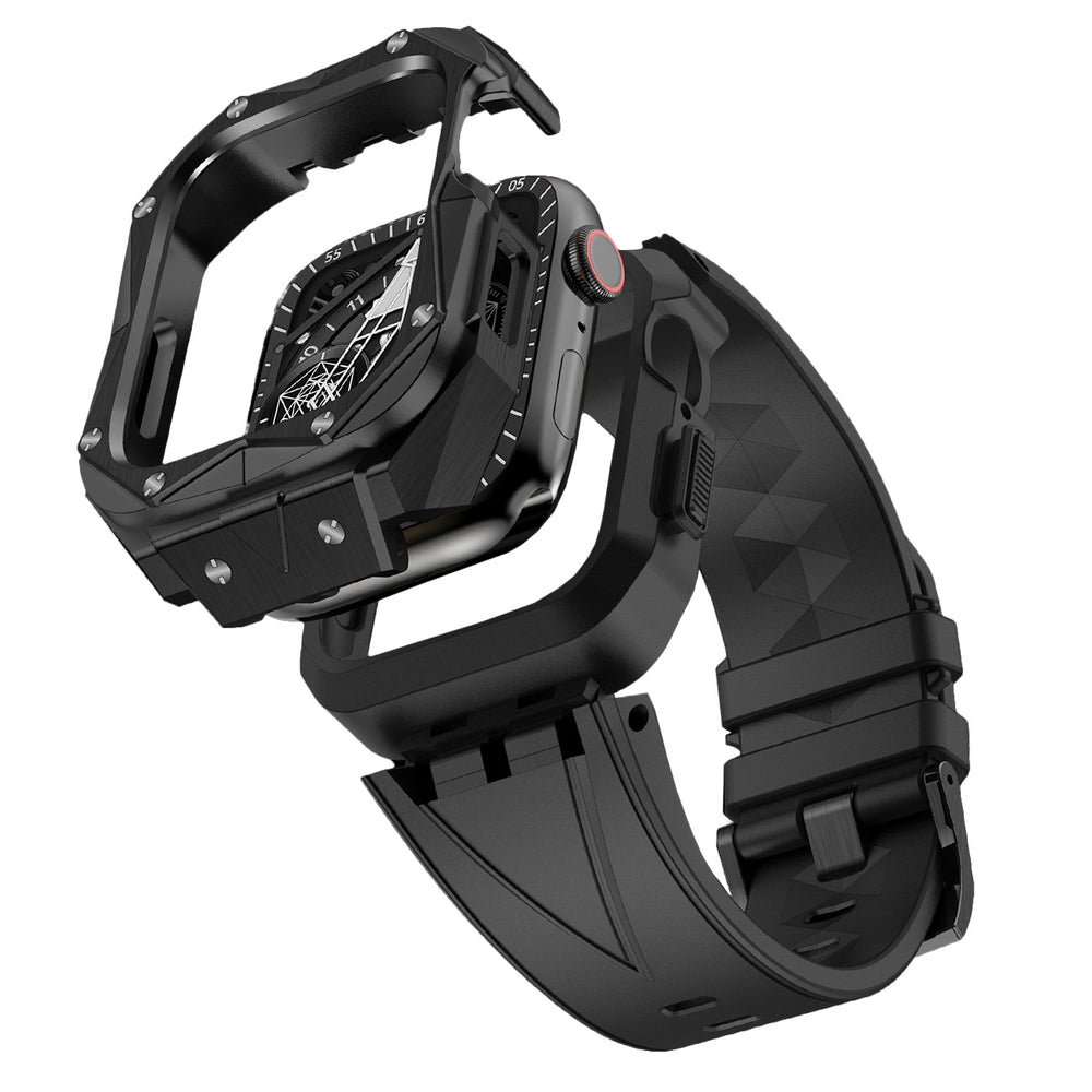 Kingxbar CYF140 2in1 armored case for Apple Watch 9, 8, 7 (45 mm) made of stainless steel with a strap, black - OUTLET_1